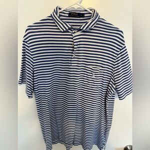 Blue and white stripped Polo. Men's Large